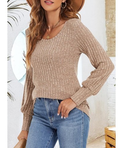 Womens Long Balloon Sleeve Shirts Ladies Fall Casual Lightweight Sweaters Khaki $14.78 Tops