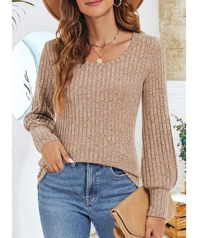 Womens Long Balloon Sleeve Shirts Ladies Fall Casual Lightweight Sweaters Khaki $14.78 Tops