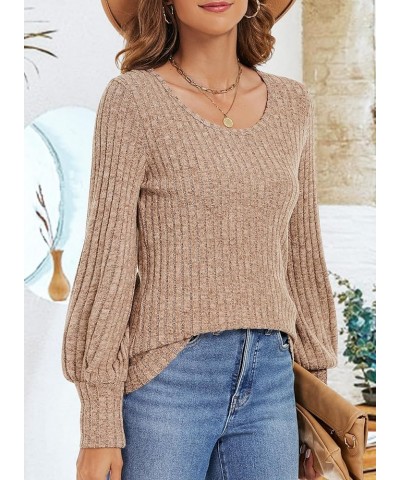 Womens Long Balloon Sleeve Shirts Ladies Fall Casual Lightweight Sweaters Khaki $14.78 Tops