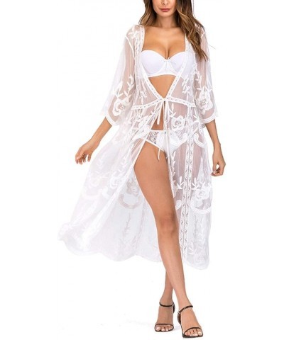 Women's Lace Cardigan Floral Crochet Sheer Beach Cover Ups Long Kimono Bikini Bathing Suit 2-white $10.53 Swimsuits