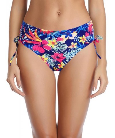 Women Bikini Bottoms Side Tie Adjustable Bathing Suit Swimsuit Full Coverage Swim Bottom Blue Floral $8.83 Swimsuits