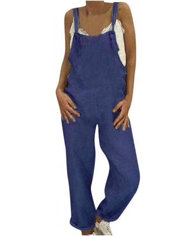 Women's Overalls Casual Summer Loose Sleeveless High Waist Long Wide Leg Jumpsuit Romper with Pockets Plus Size Dark Blue $3....