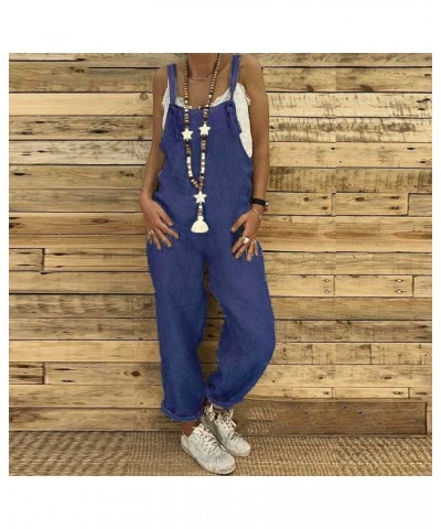 Women's Overalls Casual Summer Loose Sleeveless High Waist Long Wide Leg Jumpsuit Romper with Pockets Plus Size Dark Blue $3....