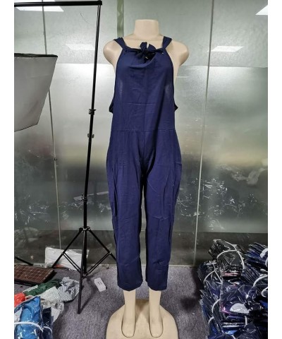 Women's Overalls Casual Summer Loose Sleeveless High Waist Long Wide Leg Jumpsuit Romper with Pockets Plus Size Dark Blue $3....