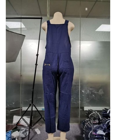 Women's Overalls Casual Summer Loose Sleeveless High Waist Long Wide Leg Jumpsuit Romper with Pockets Plus Size Dark Blue $3....