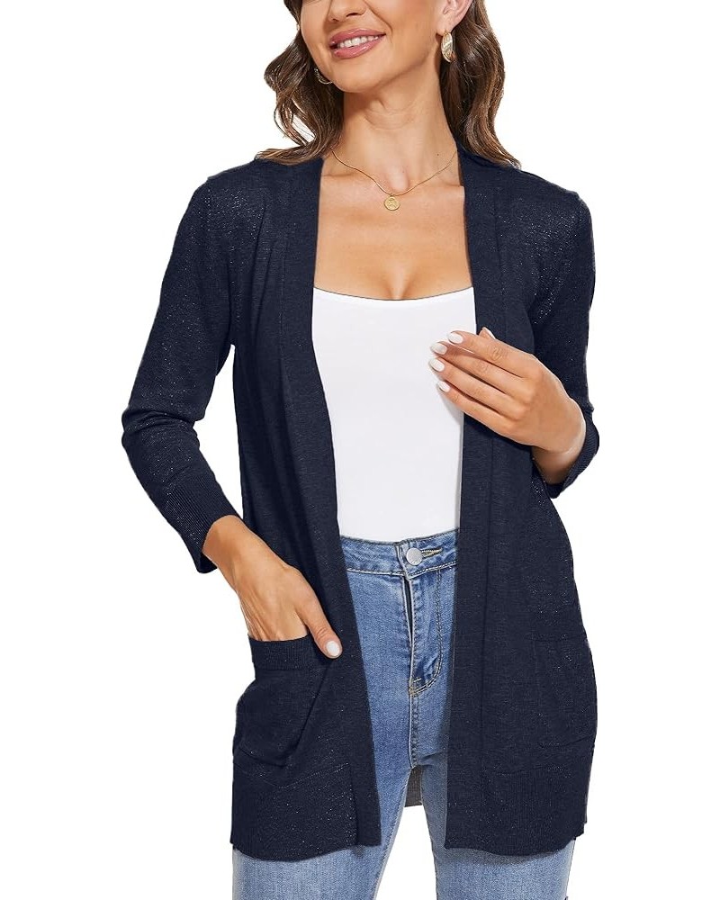 Women's 3/4 Sleeve Cardigan Sweater Open Front Knit with Pockets Rib Hem Casual S-XXL 3/4 Sleeve-navy $19.34 Sweaters