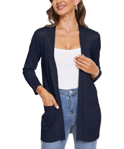 Women's 3/4 Sleeve Cardigan Sweater Open Front Knit with Pockets Rib Hem Casual S-XXL 3/4 Sleeve-navy $19.34 Sweaters