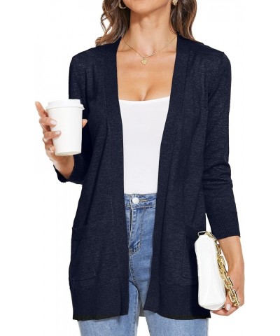 Women's 3/4 Sleeve Cardigan Sweater Open Front Knit with Pockets Rib Hem Casual S-XXL 3/4 Sleeve-navy $19.34 Sweaters