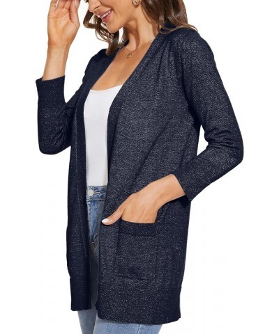 Women's 3/4 Sleeve Cardigan Sweater Open Front Knit with Pockets Rib Hem Casual S-XXL 3/4 Sleeve-navy $19.34 Sweaters