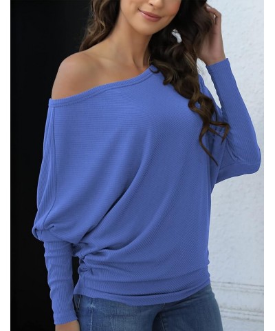 Women's Off The Shoulder Long Sleeve Pullover Knit Jumper Baggy Solid Sweater B3-blue $15.98 Sweaters