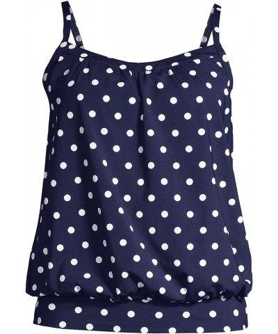 Women's Blouson Tummy Hiding Tankini Top Swimsuit Adjustable Straps Deep Sea Polka Dot $35.61 Swimsuits