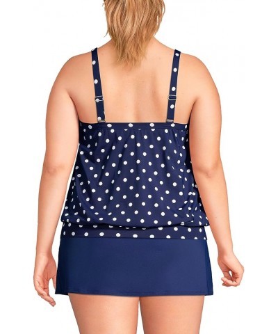 Women's Blouson Tummy Hiding Tankini Top Swimsuit Adjustable Straps Deep Sea Polka Dot $35.61 Swimsuits