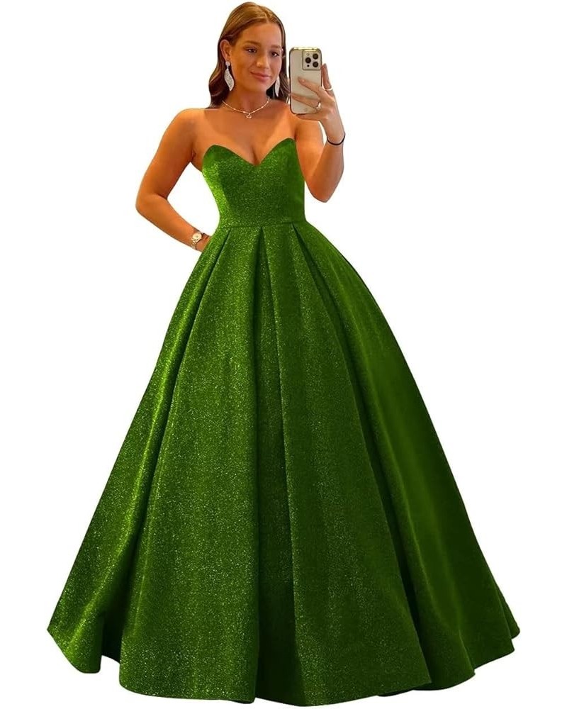 Women's Strapless Prom Dress Ball Gown Formal Evening Gowns 2023 Long Glitter Prom Gowns with Pocket Grass Green $51.70 Dresses