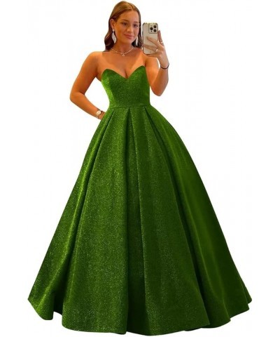 Women's Strapless Prom Dress Ball Gown Formal Evening Gowns 2023 Long Glitter Prom Gowns with Pocket Grass Green $51.70 Dresses