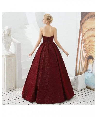 Women's Strapless Prom Dress Ball Gown Formal Evening Gowns 2023 Long Glitter Prom Gowns with Pocket Grass Green $51.70 Dresses