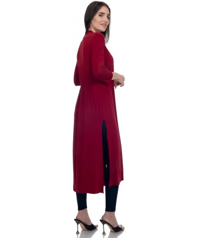 Women's 3/4 Sleeve Full Length Duster Open Cardigan with Shirring Waist (Size: S-5X) Wine $17.87 Sweaters