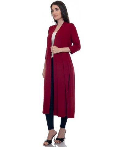 Women's 3/4 Sleeve Full Length Duster Open Cardigan with Shirring Waist (Size: S-5X) Wine $17.87 Sweaters