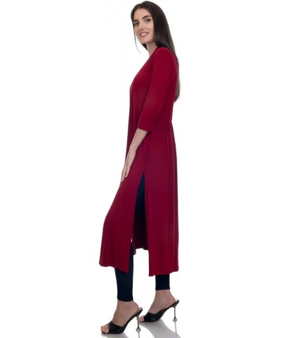 Women's 3/4 Sleeve Full Length Duster Open Cardigan with Shirring Waist (Size: S-5X) Wine $17.87 Sweaters