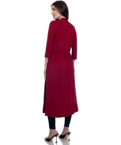 Women's 3/4 Sleeve Full Length Duster Open Cardigan with Shirring Waist (Size: S-5X) Wine $17.87 Sweaters