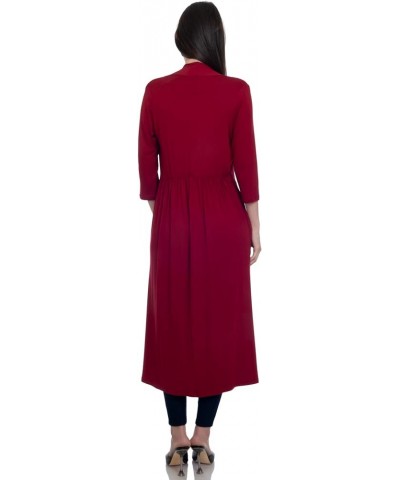 Women's 3/4 Sleeve Full Length Duster Open Cardigan with Shirring Waist (Size: S-5X) Wine $17.87 Sweaters