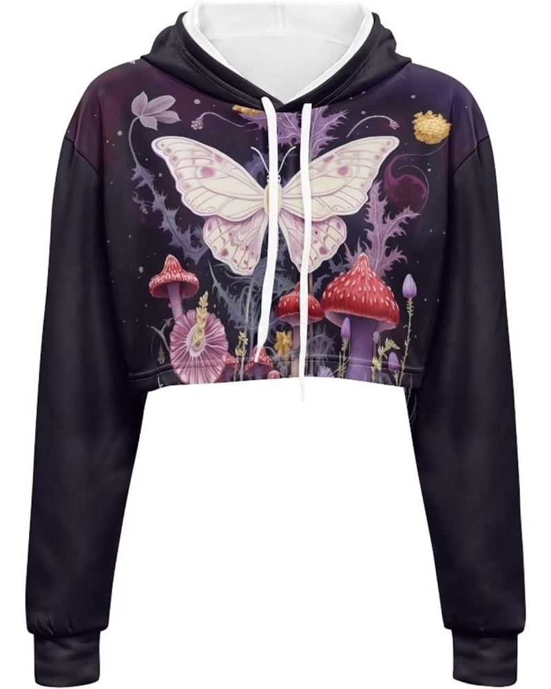 Girl's Casual Sweatshirts Long Sleeve Crop Top Hoodies for Women Y2k Butterfly Starry Night $15.29 Hoodies & Sweatshirts