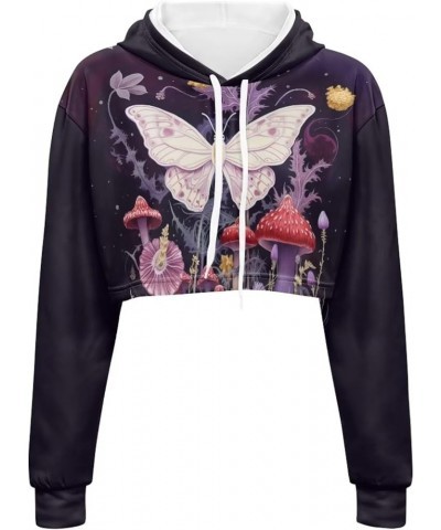 Girl's Casual Sweatshirts Long Sleeve Crop Top Hoodies for Women Y2k Butterfly Starry Night $15.29 Hoodies & Sweatshirts