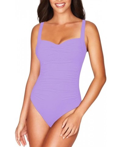 Women's Ruched Twist-Front Sweetheart 1 Piece Swimsuit Bathing Suits Purple $16.28 Swimsuits