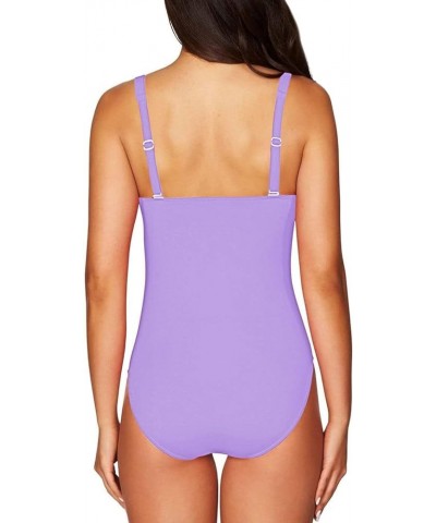 Women's Ruched Twist-Front Sweetheart 1 Piece Swimsuit Bathing Suits Purple $16.28 Swimsuits