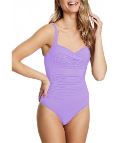 Women's Ruched Twist-Front Sweetheart 1 Piece Swimsuit Bathing Suits Purple $16.28 Swimsuits