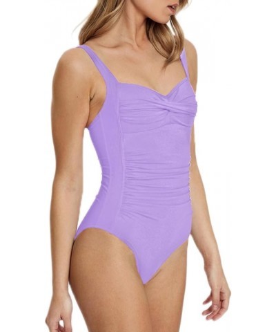 Women's Ruched Twist-Front Sweetheart 1 Piece Swimsuit Bathing Suits Purple $16.28 Swimsuits