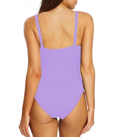 Women's Ruched Twist-Front Sweetheart 1 Piece Swimsuit Bathing Suits Purple $16.28 Swimsuits