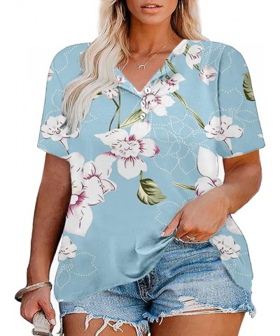 Plus-Size Tops for Women Short Sleeve Shirts Summer Buttons Tunics XL-5XL Zd-floral $14.55 Shirts