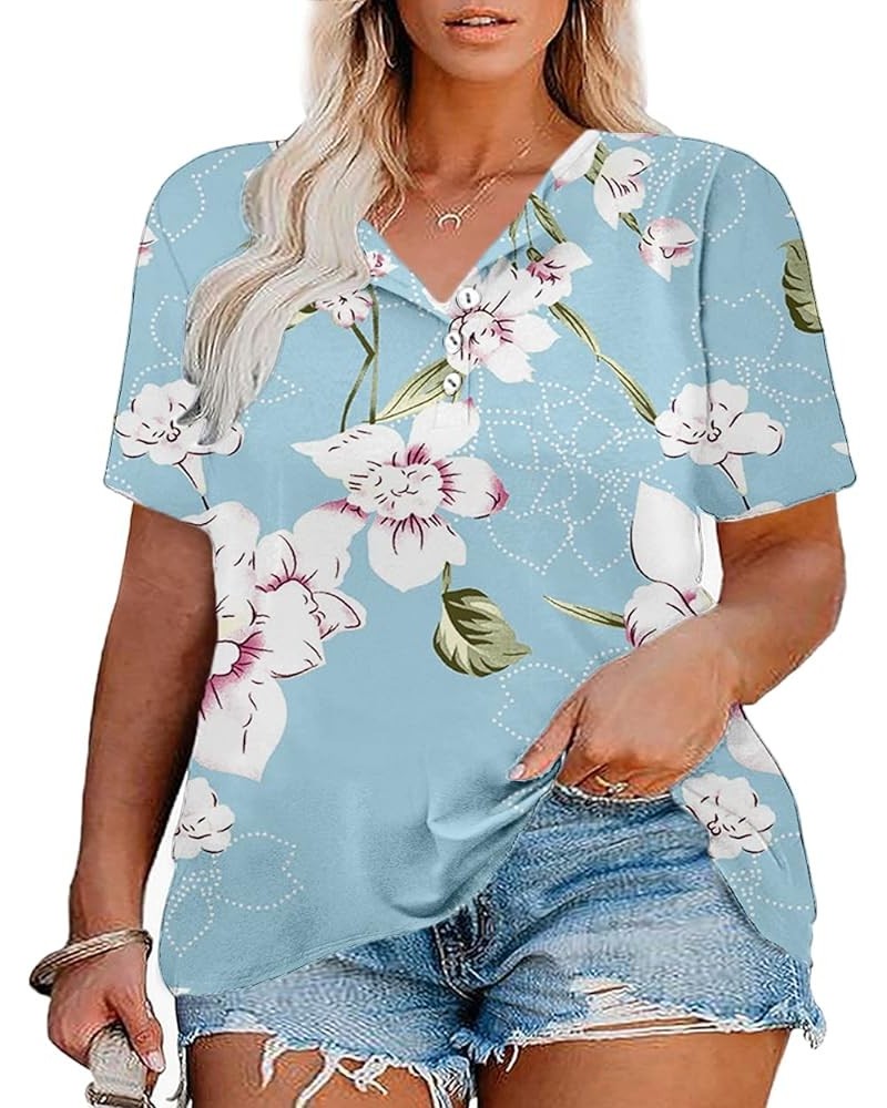 Plus-Size Tops for Women Short Sleeve Shirts Summer Buttons Tunics XL-5XL Zd-floral $14.55 Shirts