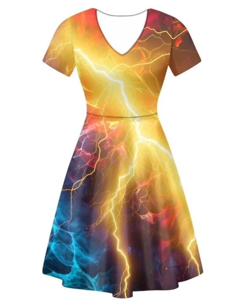 Women Tank Dresses Midi Dress Loose Short Sleeve Summer Beach Dresses Tunic Top Casual Dress Lightning Print $19.19 Dresses