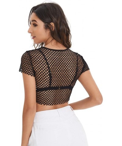 Women's Sexy Fishnet Sheer Long Sleeve Blouse See Through Mesh Crop Top Plain Black $11.79 Hoodies & Sweatshirts