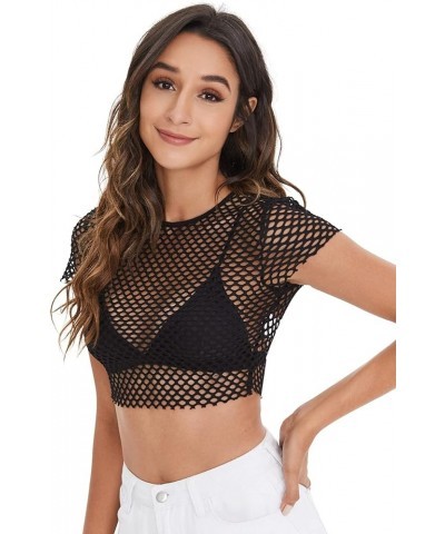 Women's Sexy Fishnet Sheer Long Sleeve Blouse See Through Mesh Crop Top Plain Black $11.79 Hoodies & Sweatshirts