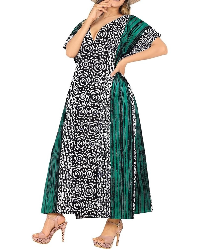 Women's Batik Caftan Long Loungewear Dashiki Dress V Neck Kaftan Sleepwear for Women Nightgown Plus size Sea Green, Floral $1...