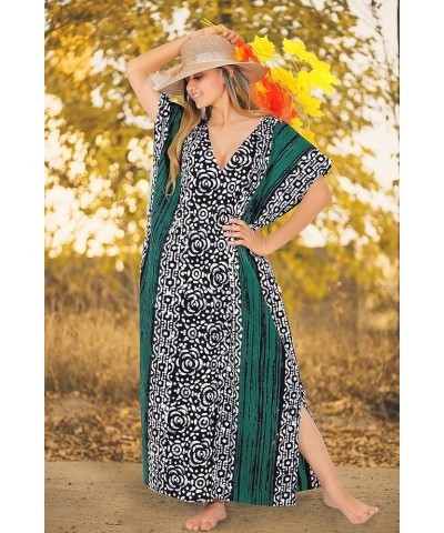 Women's Batik Caftan Long Loungewear Dashiki Dress V Neck Kaftan Sleepwear for Women Nightgown Plus size Sea Green, Floral $1...