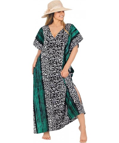 Women's Batik Caftan Long Loungewear Dashiki Dress V Neck Kaftan Sleepwear for Women Nightgown Plus size Sea Green, Floral $1...