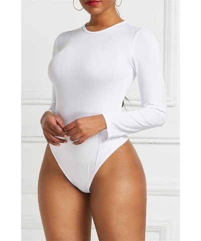 Women's Long Sleeve Stretch Bodycon Bodysuits Leotard Top Blouse White $9.71 Bodysuits