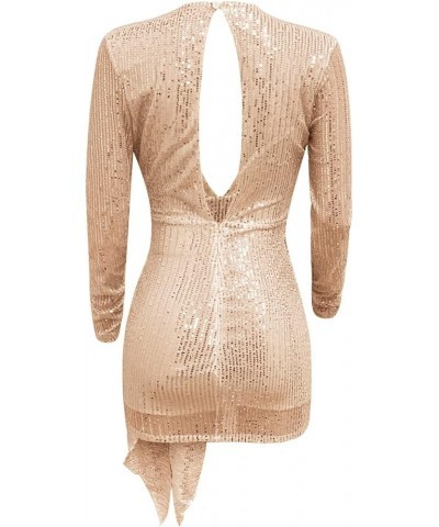 Women Long Sleeve Glitter Sequin Short Dress,Sparkly V Neck Dress Bodycon Mini Dresses Champagne1 $16.09 Dresses