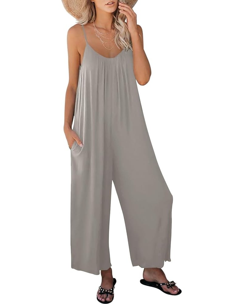 Women's Summer Loose Casual Sleeveless Spaghetti Strap Wide Leg Jumpsuits Rompers Outfits with Pockets Silver $14.39 Jumpsuits