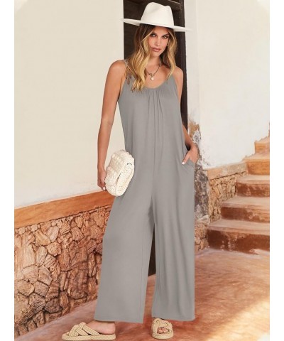 Women's Summer Loose Casual Sleeveless Spaghetti Strap Wide Leg Jumpsuits Rompers Outfits with Pockets Silver $14.39 Jumpsuits