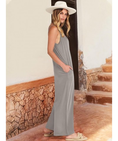 Women's Summer Loose Casual Sleeveless Spaghetti Strap Wide Leg Jumpsuits Rompers Outfits with Pockets Silver $14.39 Jumpsuits