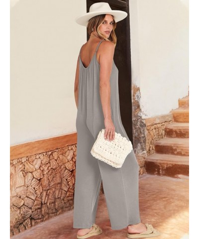 Women's Summer Loose Casual Sleeveless Spaghetti Strap Wide Leg Jumpsuits Rompers Outfits with Pockets Silver $14.39 Jumpsuits