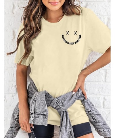 Overstimulated Moms Club Shirt Oversized Mama Shirts Funny Mom Life Graphic Tees Casual Short Sleeve Trendy Tops Apricot $10....