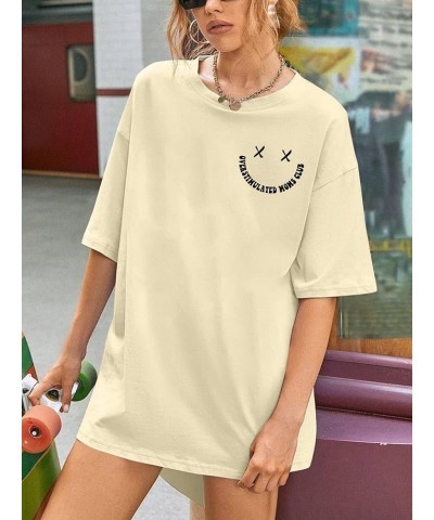 Overstimulated Moms Club Shirt Oversized Mama Shirts Funny Mom Life Graphic Tees Casual Short Sleeve Trendy Tops Apricot $10....