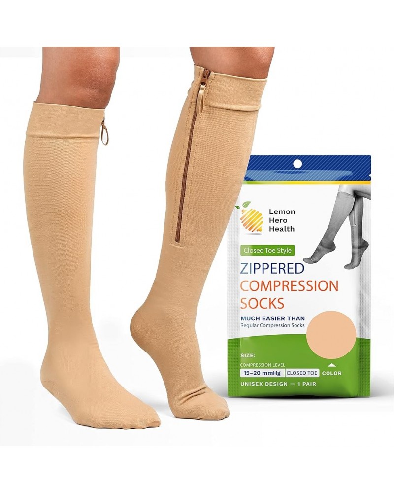 Zipper Compression Socks 15-20mmHg Closed Toe with Zip Guard Skin Protection - Medical Zippered Compression Socks for Men & W...