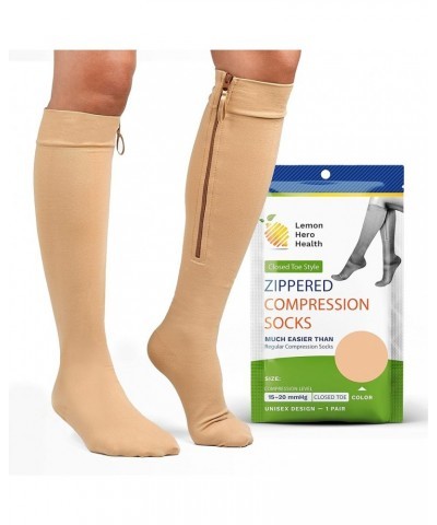 Zipper Compression Socks 15-20mmHg Closed Toe with Zip Guard Skin Protection - Medical Zippered Compression Socks for Men & W...