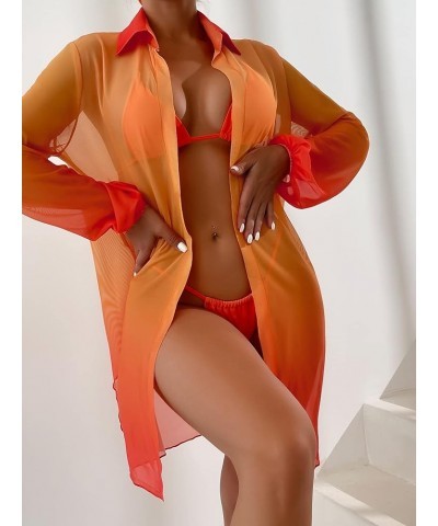 Women's Ombre Split Hem Open Front Kimono Swimsuit Bathing Suit Cover Up Beach Wear Orange $12.60 Swimsuits